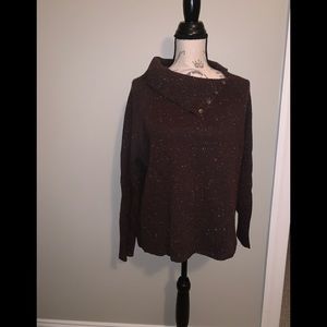 JJill Brown Cowl Neck Sweater with Button Accents